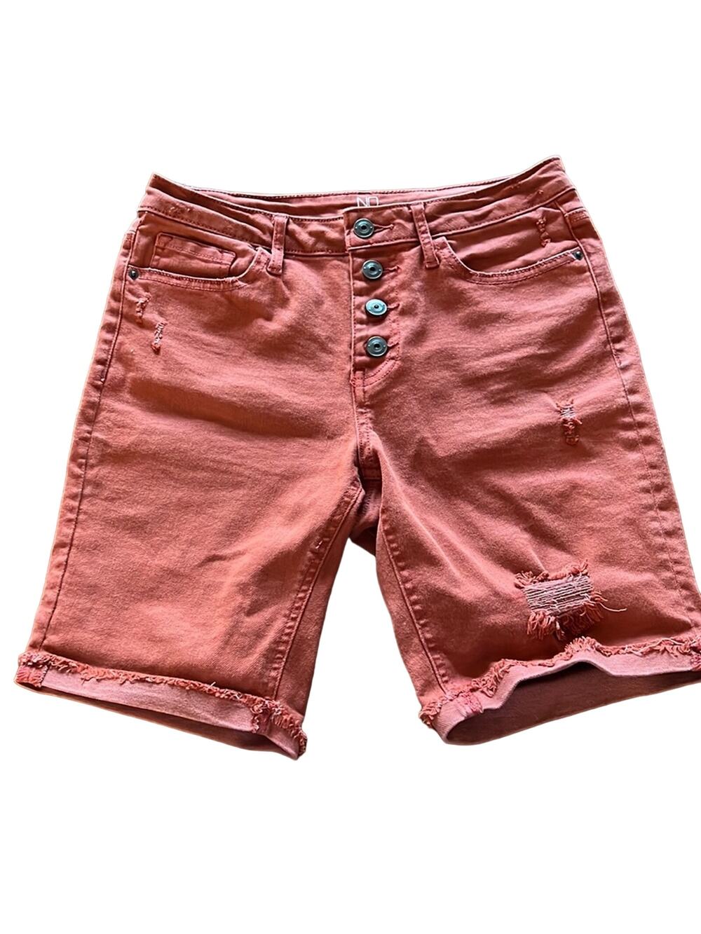 NOBO No Boundaries Size 9 Rust Distressed Jean Shorts with Button Fly Bermuda